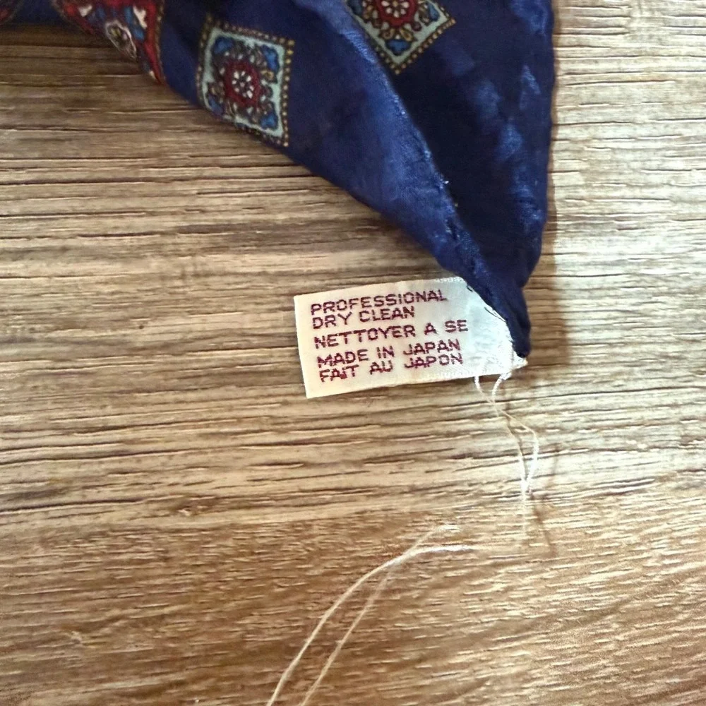 Anne Klein Silk Scarf Arabesque Repeat Vintage Japan | Navy | 20.5